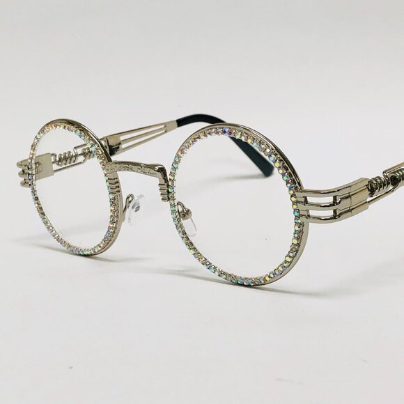 Men Women Sunglasses Silver‎ Clear Lens Fashion Hip Hop New Style Rhine Stone - Picture 3 of 6